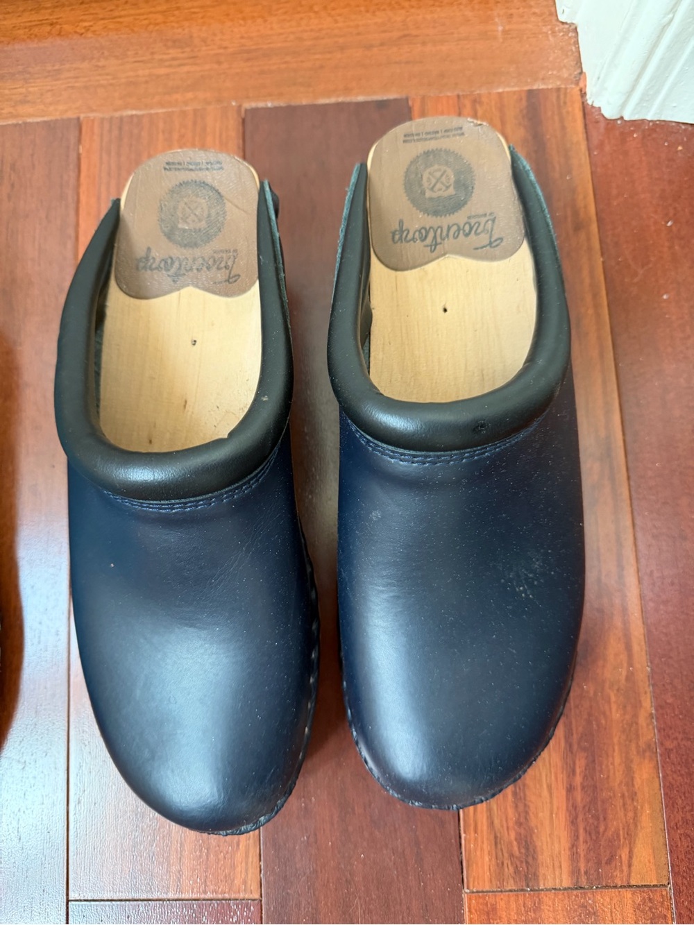 Troentorp Navy Blue Leather Slip-On Clogs 39 made in Sweden